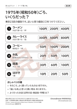 思い出プリントの見本（配る用の紙・昭和50年ごろ）を大きく見る