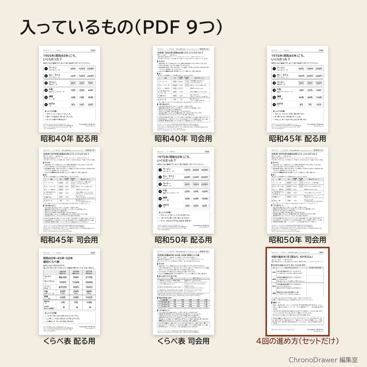 4回分のセットに入っているもの（PDF 9つ）